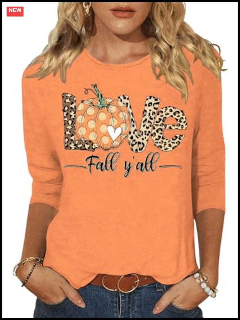 Womens 3/4 Sleeve Crew Neck Tunic Tee Halloween Fall Casual T-Shirt